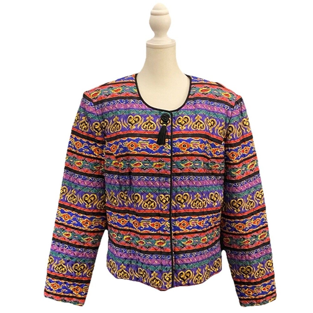 NWT VINTAGE Maggy London 100% SILK Quilted Jacket 80’s 90’s Size 16 (FITS 10/12)
